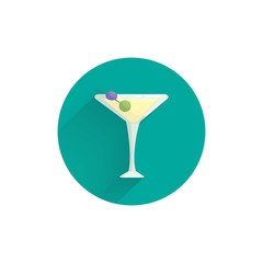 cocktail with olives colorful flat icon with long shadow. cocktail flat icon