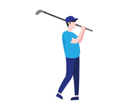 Golfer Swing His Iron Golf Illustration with Cartoon Style