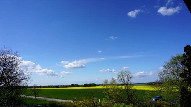 Timelapse of clouds and a rapeseed field. Spring. 
Timelapse af skyer og en rapsmark.