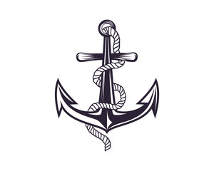 Anchor with Rope Illustration with Silhouette Style