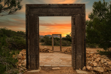 The gates of Llentia at dawn in Ibiza