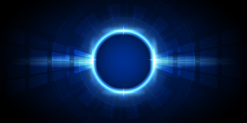 Abstract glowing dark blue technology background with copy space for text and message in the center of artwork.