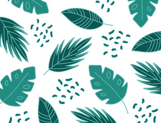Fototapeta premium Vector set of leaves. Design elements. Trendy summer print. Exotic background. Print on white background. Abstract leaves texture.