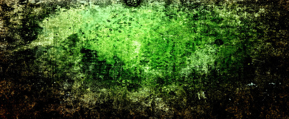 Abstract yellow green background with soft bright gold center glowing with light colors and dark blue green border with blurred mottled texture