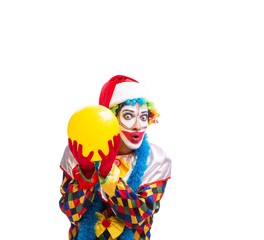 Young funny clown comedian isolated on white