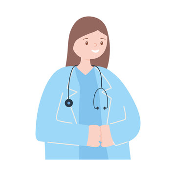 female doctor with medical stethoscope staff character isolated icon