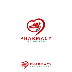 pharmacy logo with love, leaves, mortar and pestle vector image. Best  for any business especially for healthcare and medical.