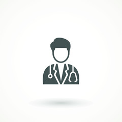 Medical Doctor Icon Male Health Care Physician With Stethoscope around his neck. Family doctor - a provider of patient care flat design template vector isolated illustration