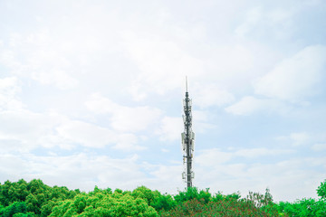 The latest signal tower that transmits 5G and 4G signal. Cellphones send and receive signals via...