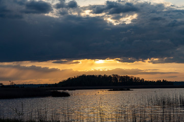 Sunset over Lake Kanieris in the spring evening.