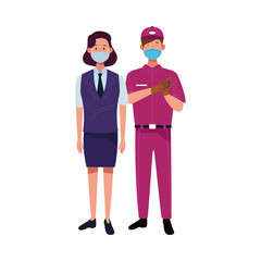 couple workers using face masks for covid19