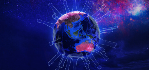 View of Earth from space with corona virus. Concept of corona virus Covid-19. Elements of this image furnished by NASA