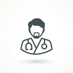 Medical Doctor Icon Male Health Care Physician With Stethoscope around his neck. Family doctor - a provider of patient care flat design template vector isolated illustration
