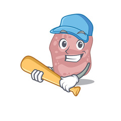 Picture of verrucomicrobia cartoon character playing baseball