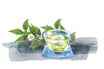 冷茶とお茶の花