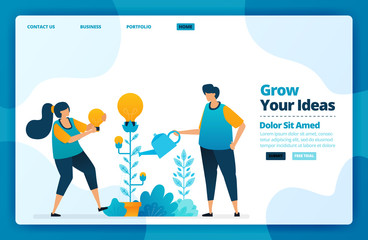 Landing page vector design of growing your idea. Design for website, web, banner, mobile apps, poster, brochure, template, billboard, welcome page, promotion, cover, business card, advertisement