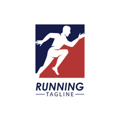 Running sprint jogging minimalist athletics logo design template vector