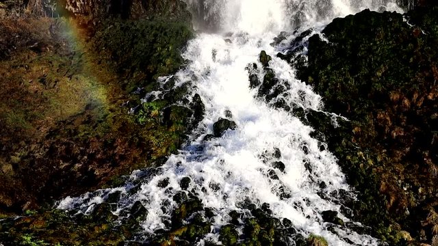 Waterfall at Ritter Island, Hagerman Idaho, Rainbow on Left, slowmotion handeld