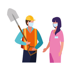 professional couple wearing face mask