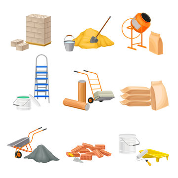 Building and Construction Materials Like Sand and Bricks Vector Set