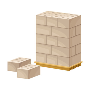 Pile of Bricks Rested on Pallet for Transportation on Site Vector Illustration