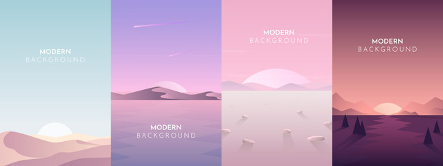 Set of poster template with wild mountains landscape. Design element for banner, flyer, card. Vector illustration. Vector banners set with polygonal landscape illustration - flat design