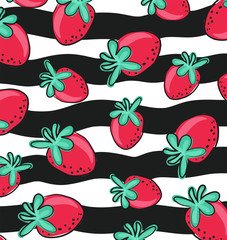 Strawberry vector pattern background. Design artistic doodle element for card, print, template, wallpaper, texture.