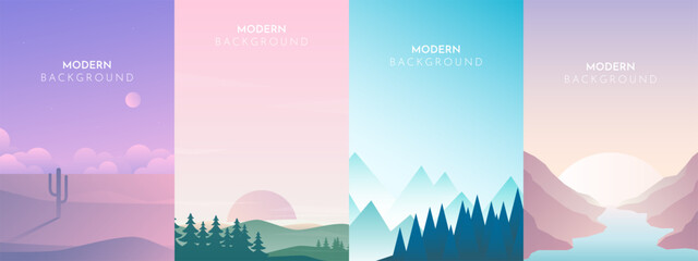Vector banners set with polygonal landscapes © Mariia