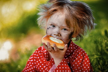 Domovenok Kuzya portrait close-up. a character in Russian fairy tales in nature in the forest in summer © юлия винокурова