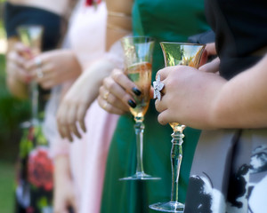 Row of women with champagne