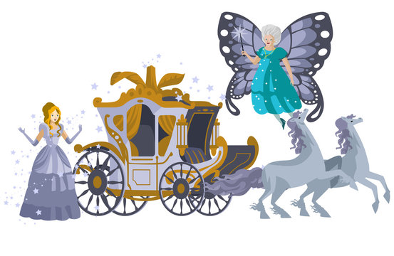 Cinderella fairy tale with magical dress  and carriage