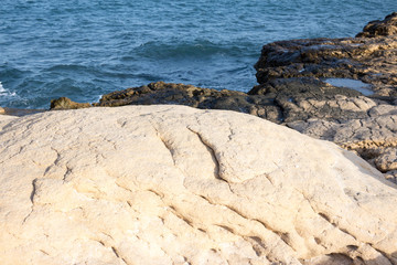 Oman beach with sea and amazing rocks, SUR Fence Beach