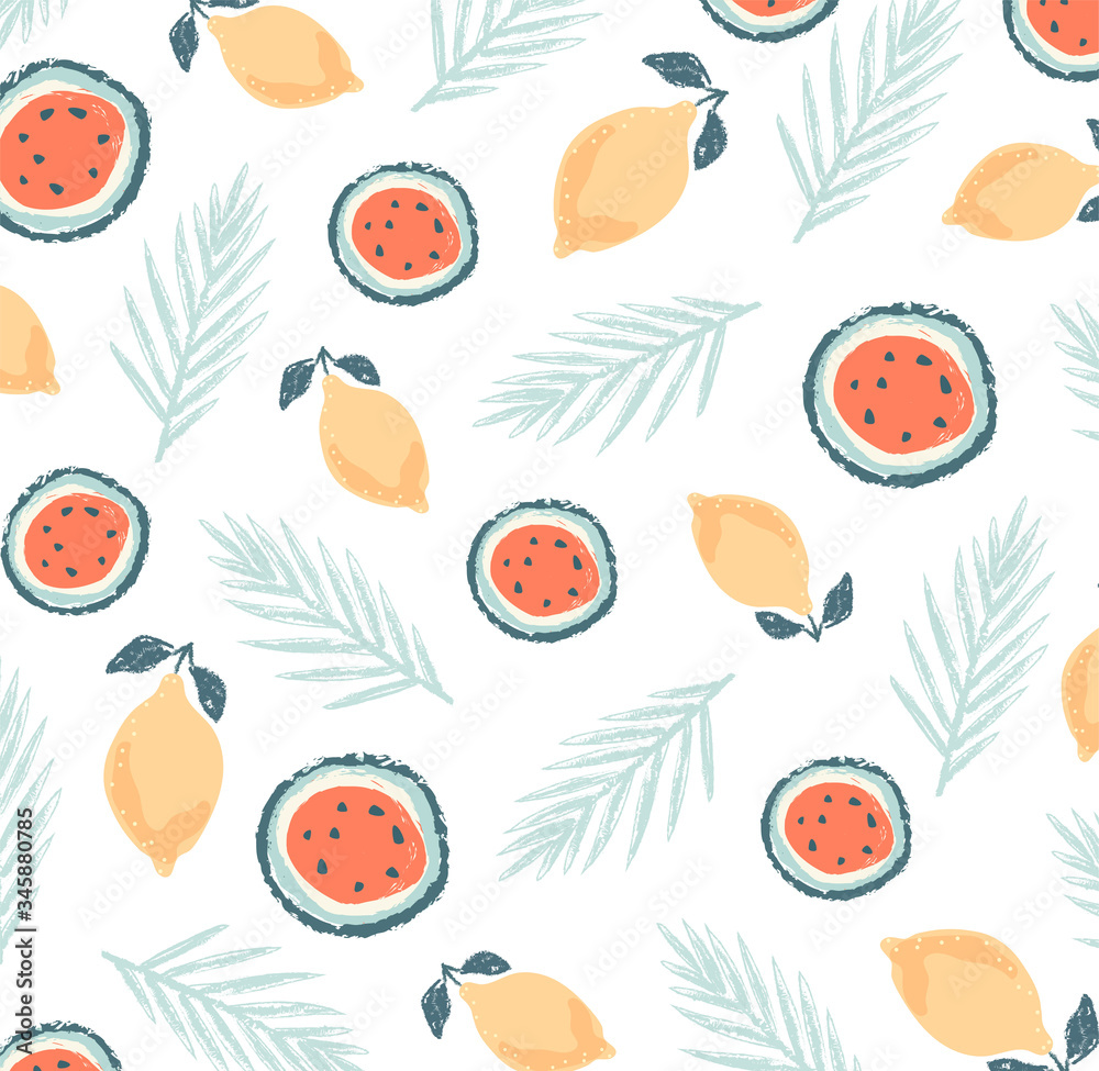 Leinwandbilder summer collection. set of summer icons and design elements. lemon, leaves, watermelon. d of the wind