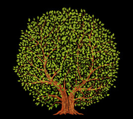 Old tree on black background illustration