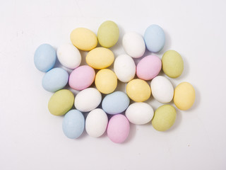 gift set of easter colored eggs on a white background