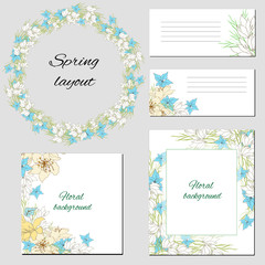 Floral set of frames for text, tags and banners. Delicate floral texture for design, announcements, postcards, posters, advertisement.