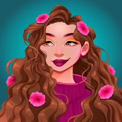 Wandaufkleber Lächelndes Mädchen mit Blumen im Haar © ddraw