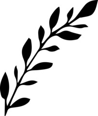 Leaf branch icon. Black and white element. 