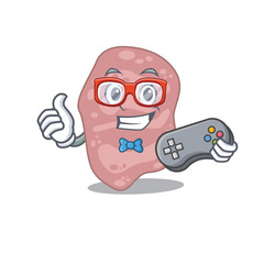 Mascot design concept of verrucomicrobia gamer using controller