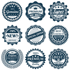 Collection of labels. Premium quality, guarantee badges. Illustration