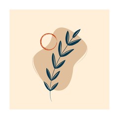 Modern universal aesthetic floral card, hand drawn abstract shapes. Background or layout. Minimal, square frame. 