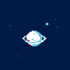 Pixel art glitch planet illustration, Vector icon design template