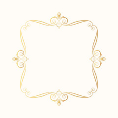 Hand drawn ornate filigree gold border. Vintage royal golden frame. Vector isolated swirl decor. Royal wedding invitation card template.