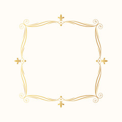 Swirl golden frame. Hand drawn vintage page ornament. Royal wedding invitation card template. Ornate filigree gold border.