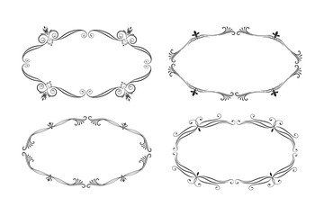 Hand drawn vintage oval frame set. Royal border. Vector isolated ornate monogram. Classic wedding invitation templates with elegant elements.