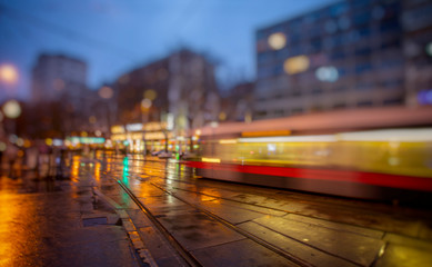 colorful rainy night streets in the city 