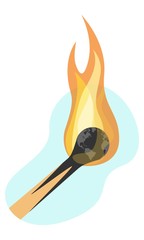 Illustrating fires on the planet. A burning match in the form of a planet earth. Flat illustration on a white background.
