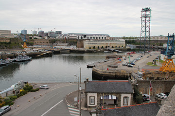 penfeld river and dockyard in brest in brittany (france)