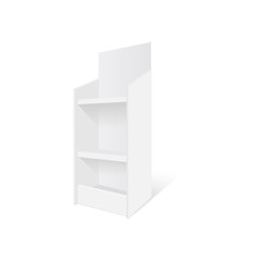 Mockup 3D cardboard retail display stand floor rack. Vector