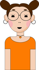 girl with glasses graphic icon.Cartoon character.Vector illustration.